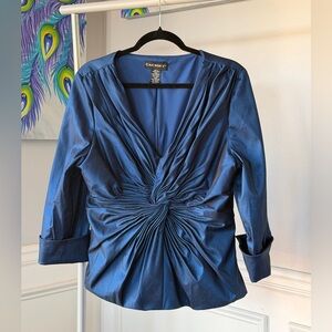 Vintage Cachet Elegant Navy Gathered Twist Blouse